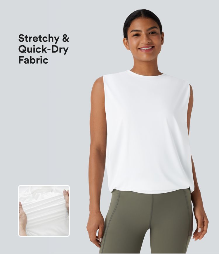 Round Neck Ruched Cool Touch Yoga Tank Top-UPF50+