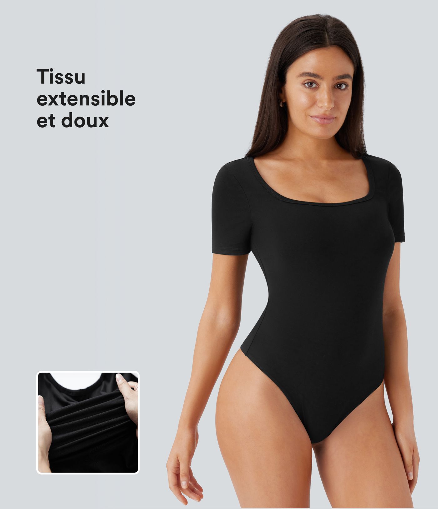 Body ajusté à col rond, manches courtes et boutons pression