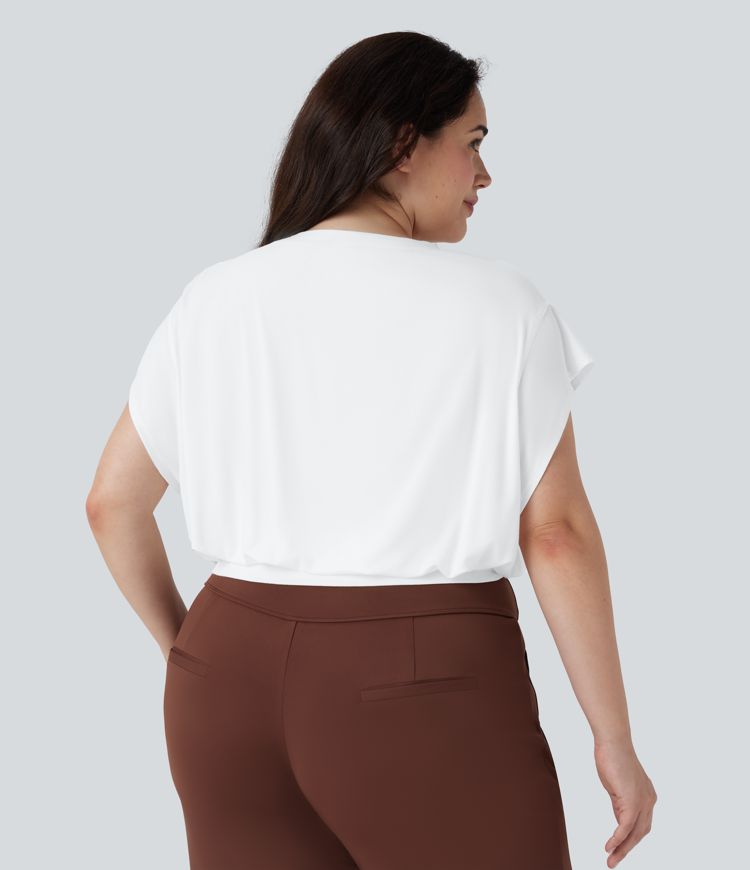 Camiseta oficina talla grande cuello redondo manga corta murciélago