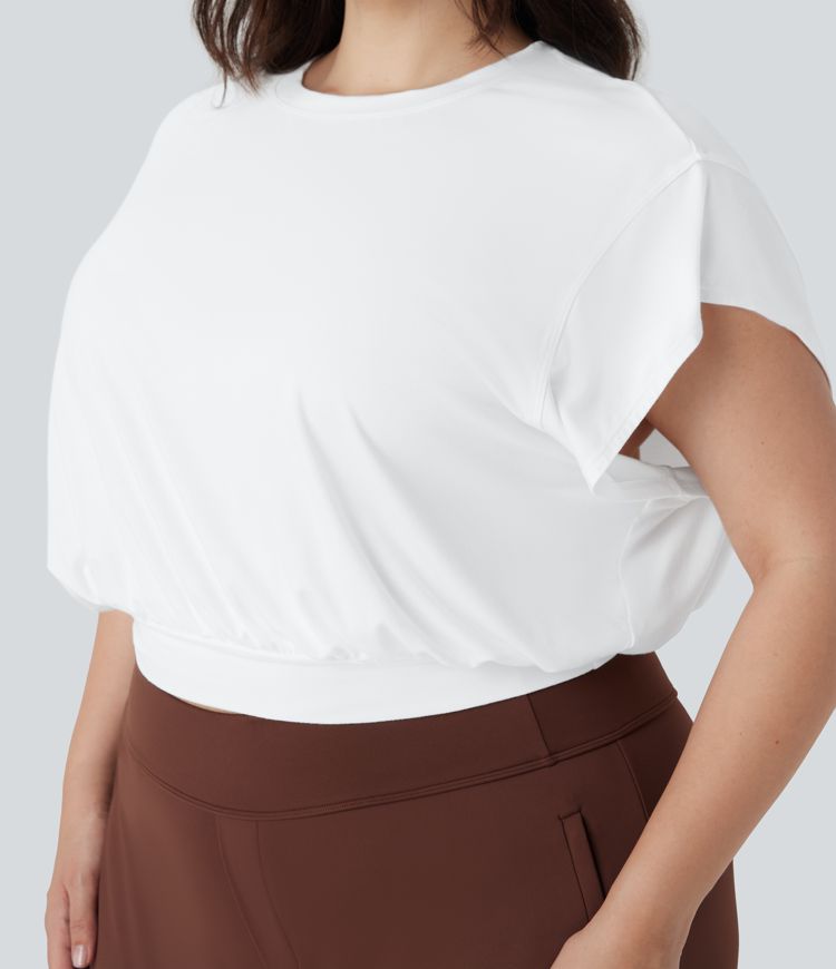 Camiseta oficina talla grande cuello redondo manga corta murciélago