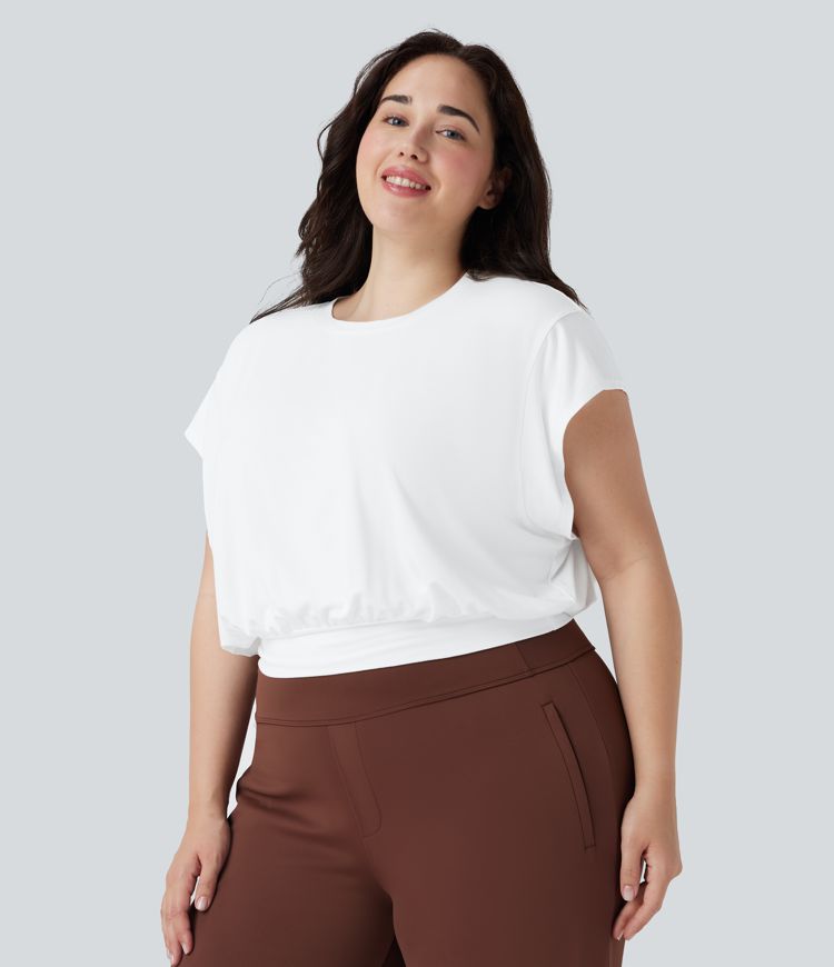 Camiseta oficina talla grande cuello redondo manga corta murciélago