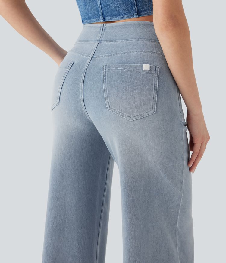 Halara Flex™ High Waisted Pockets Baggy Wide Leg Washed Casual Jeans