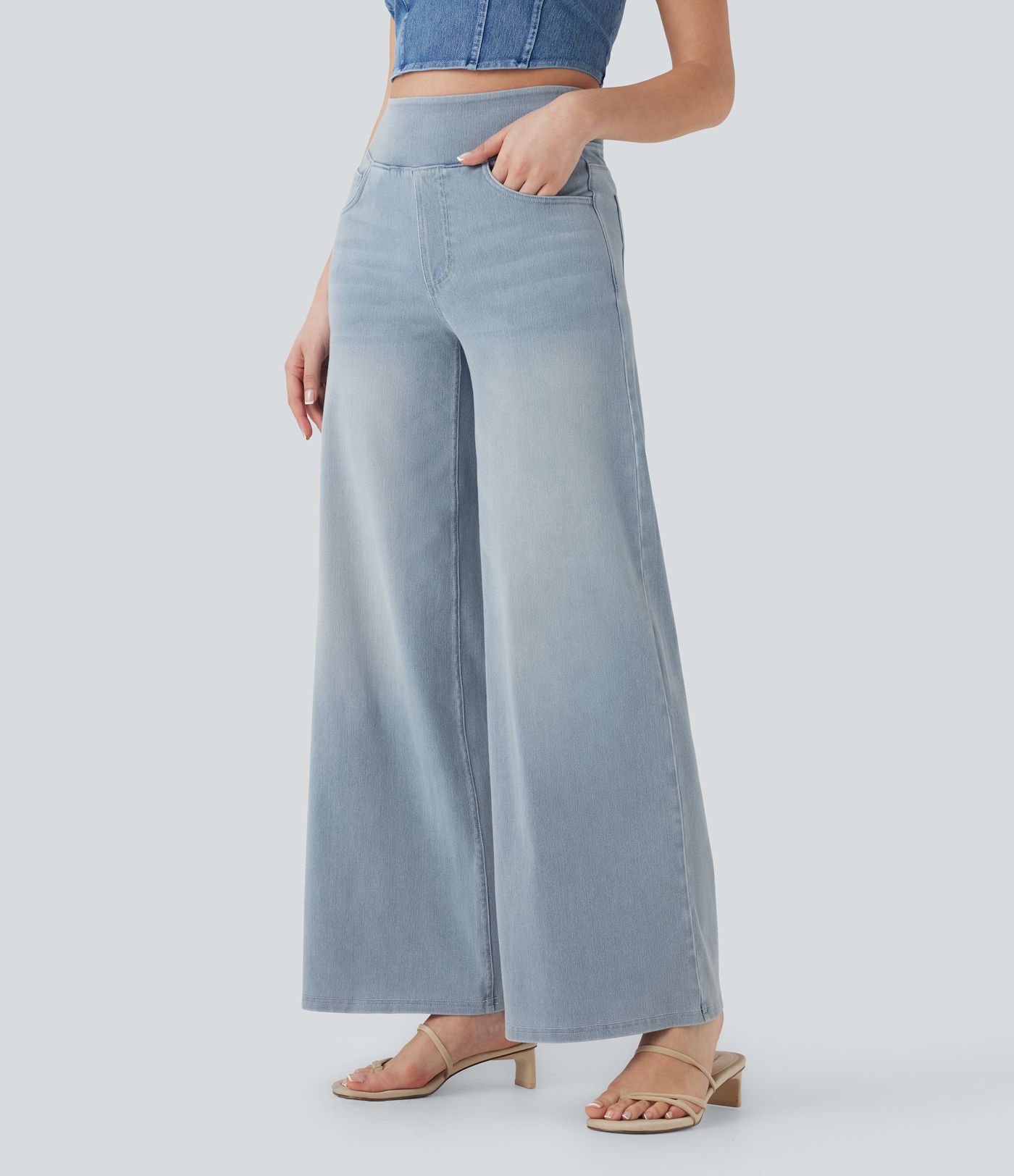 Halara Flex™ High Waisted Pockets Baggy Wide Leg Washed Casual Jeans