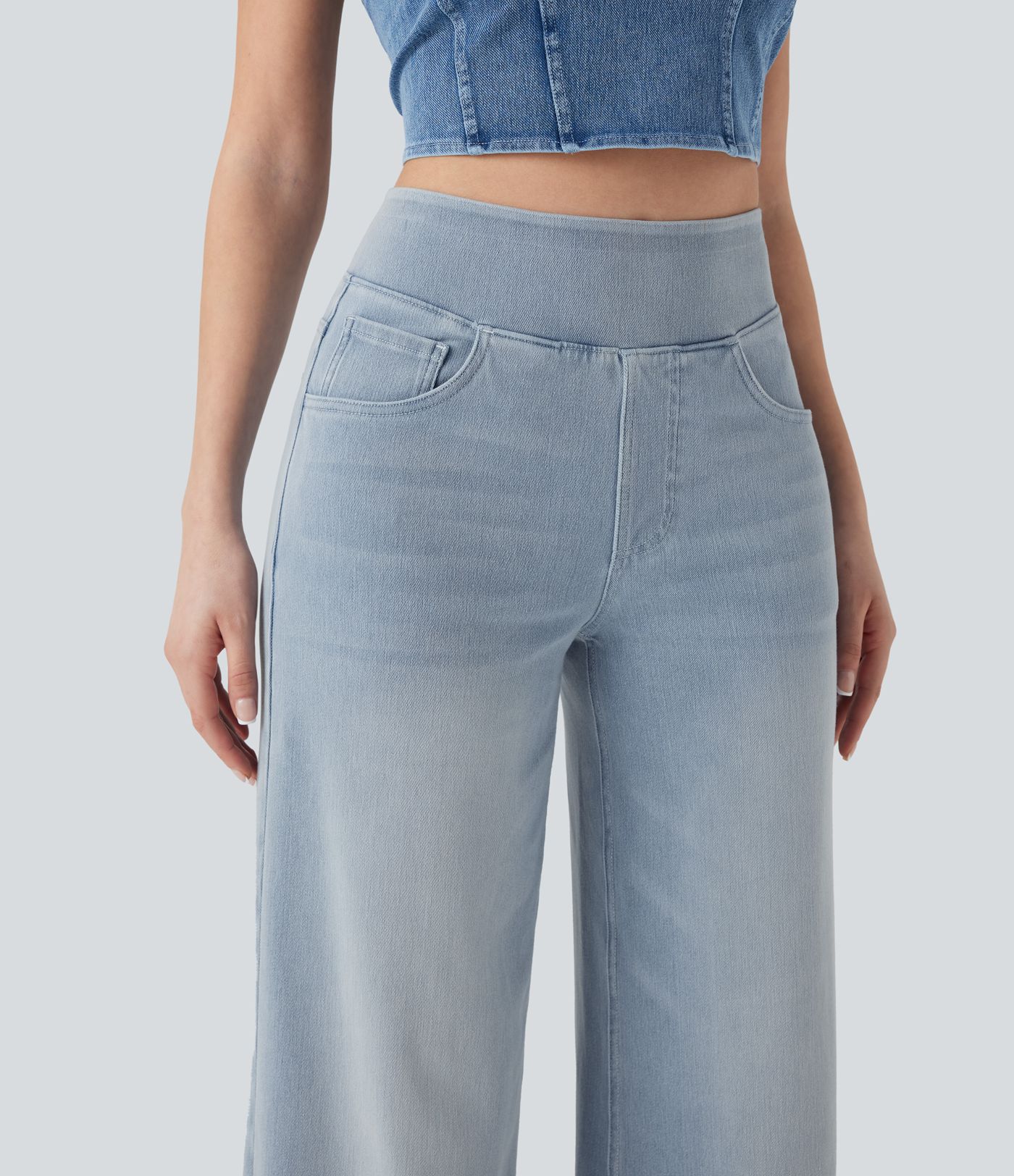 Halara Flex™ High Waisted Pockets Baggy Wide Leg Washed Casual Jeans