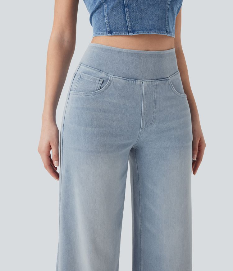 Halara Flex™ High Waisted Pockets Baggy Wide Leg Washed Casual Jeans