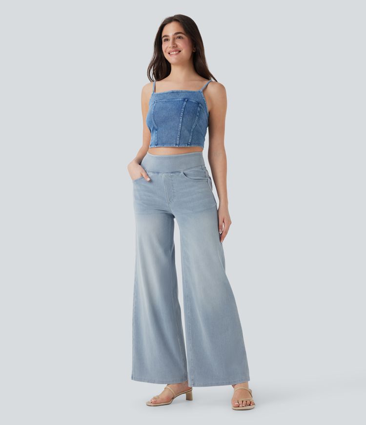 Halara Flex™ High Waisted Pockets Baggy Wide Leg Washed Casual Jeans