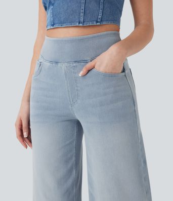 Halara Flex™ High Waisted Pockets Baggy Wide Leg Washed Casual Jeans