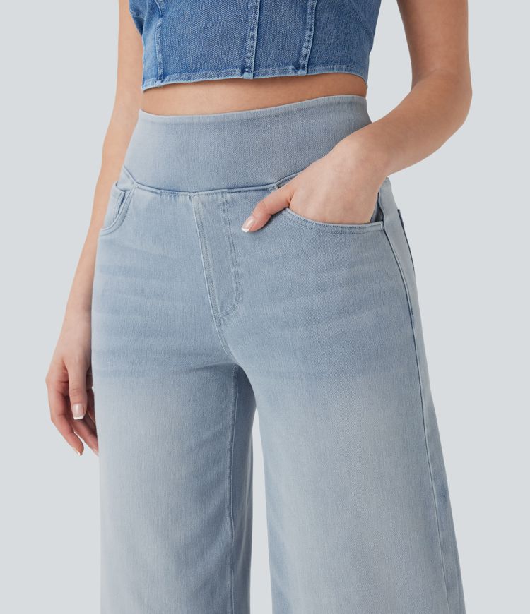 Halara Flex™ High Waisted Pockets Baggy Wide Leg Washed Casual Jeans