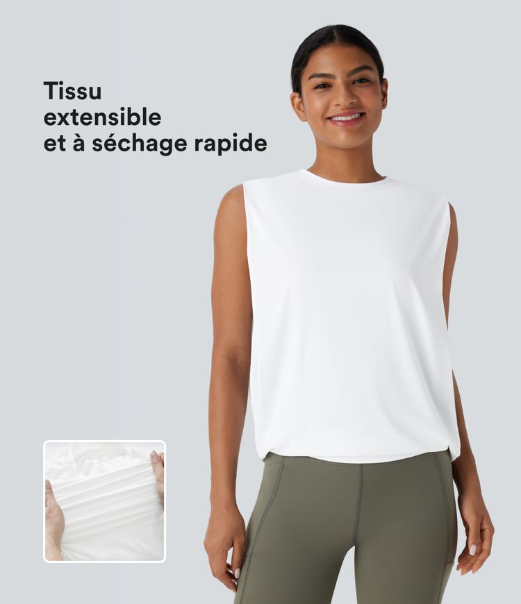 Round Neck Ruched Cool Touch Yoga Tank Top-UPF50+