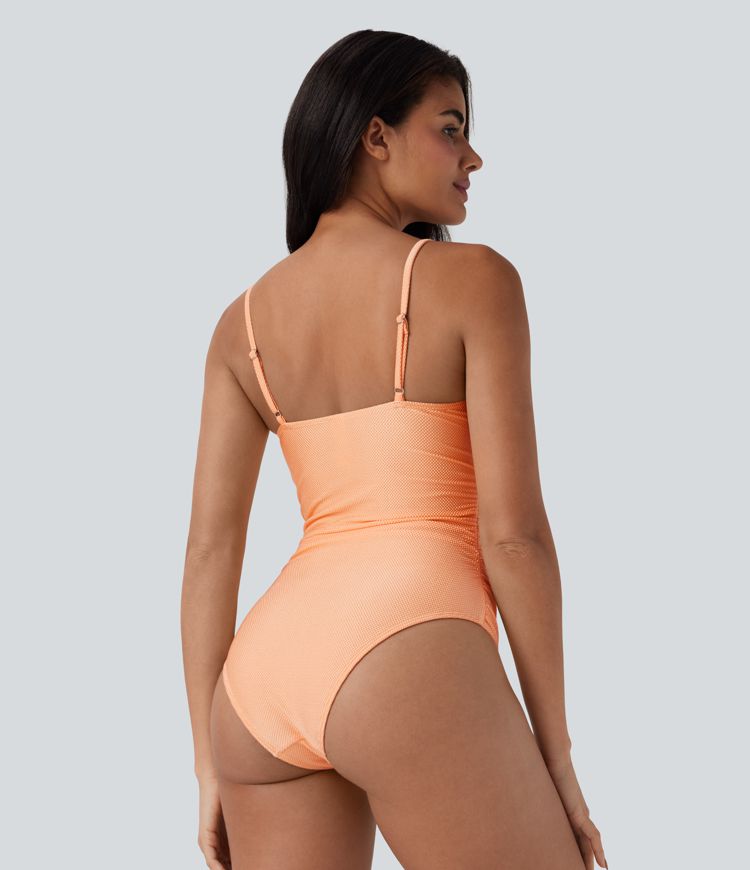 Ruched Texture Sheen One Piece Swimsuit
