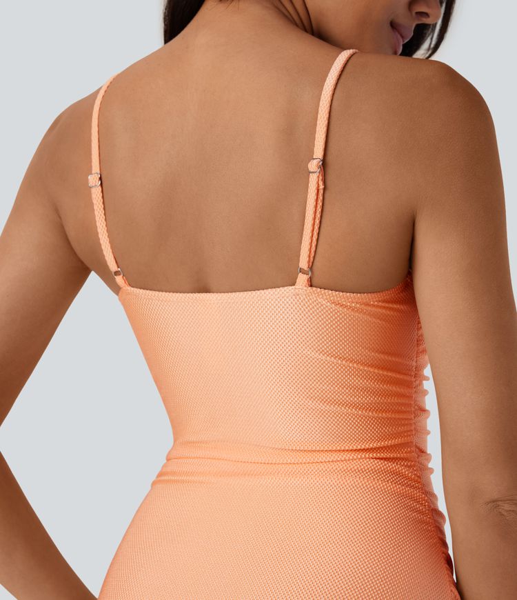 Ruched Texture Sheen One Piece Swimsuit