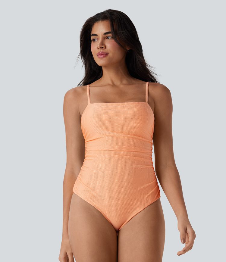 Ruched Texture Sheen One Piece Swimsuit