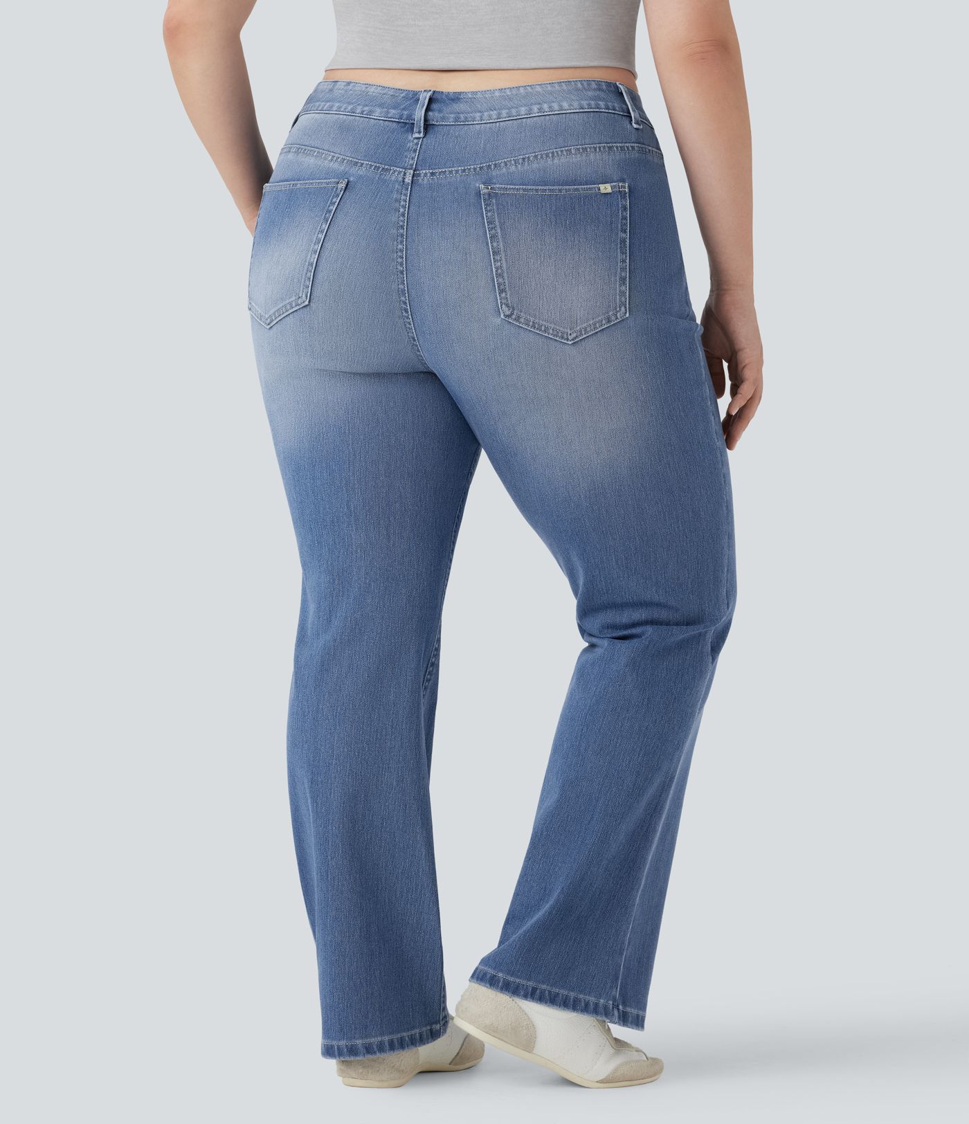 Halara Flex™ - Lässige, gewaschene Bootcut-Jeans mit hohem Bund und mehreren Taschen - Plus-Size
