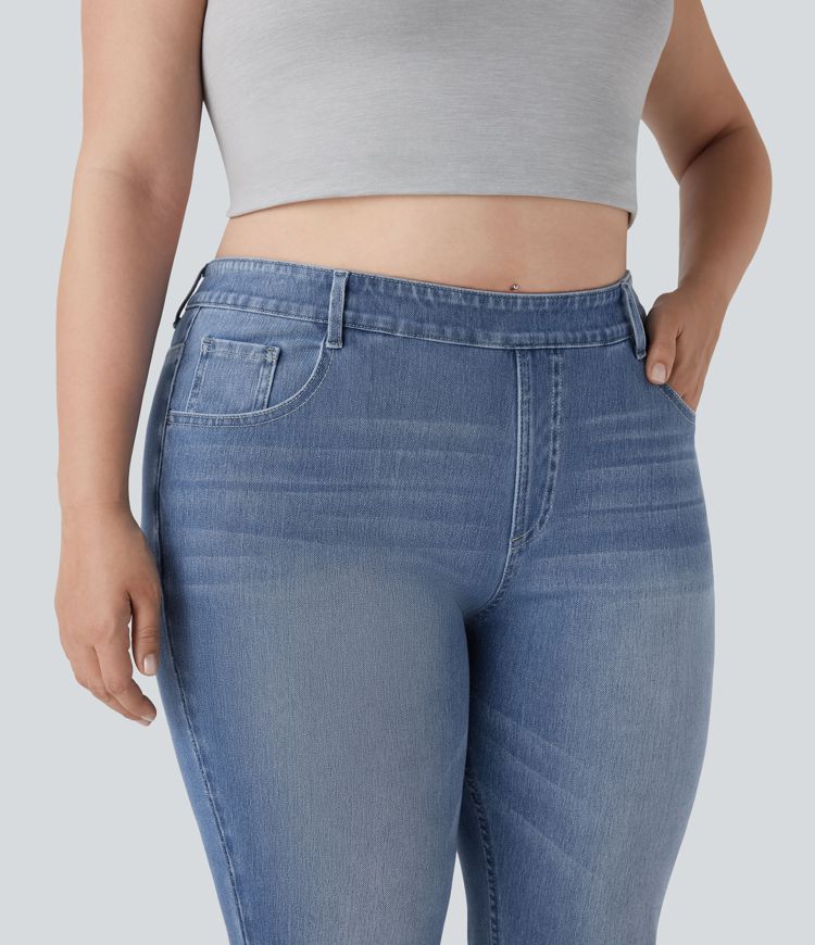 Plus Size Halara Flex™ High Waisted Washed Casual Bootcut Jeans with Pockets