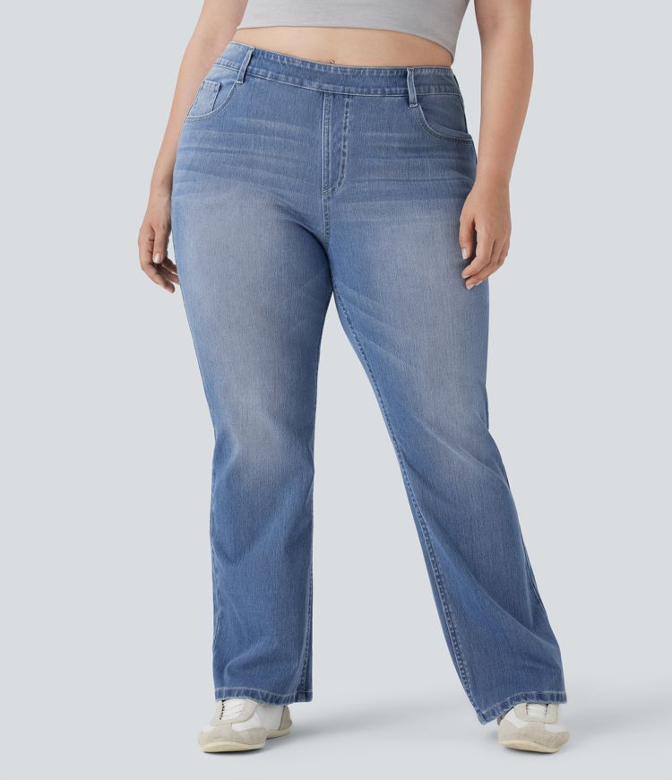 Plus Size Halara Flex™ High Waisted Washed Casual Bootcut Jeans with Pockets