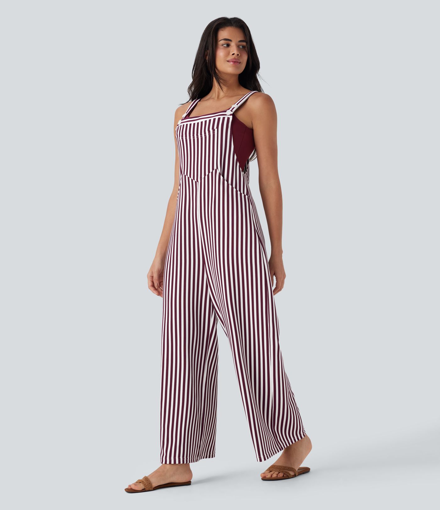Pockets Stripe Waffle Overalls