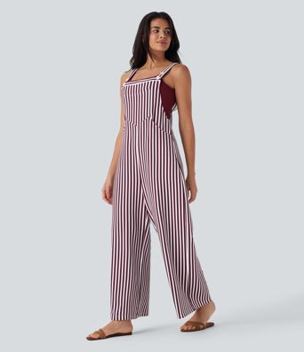 Pockets Stripe Waffle Overalls