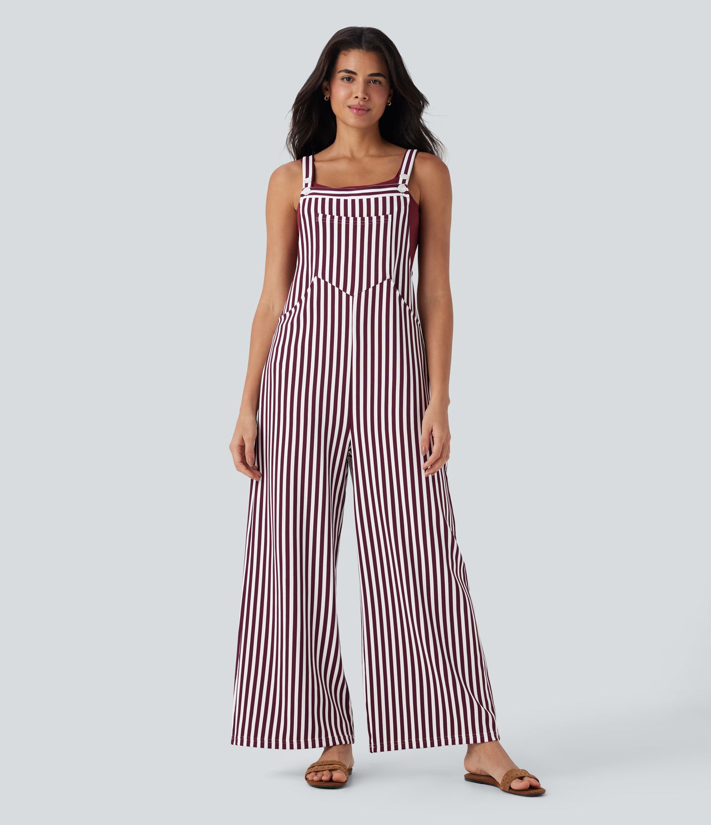 Pockets Stripe Waffle Overalls