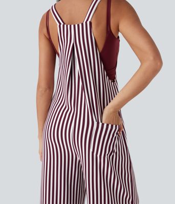 Pockets Stripe Waffle Overalls