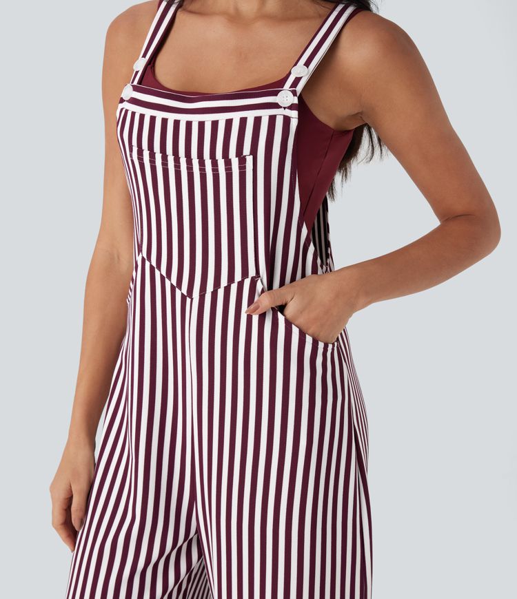 Pockets Stripe Waffle Overalls