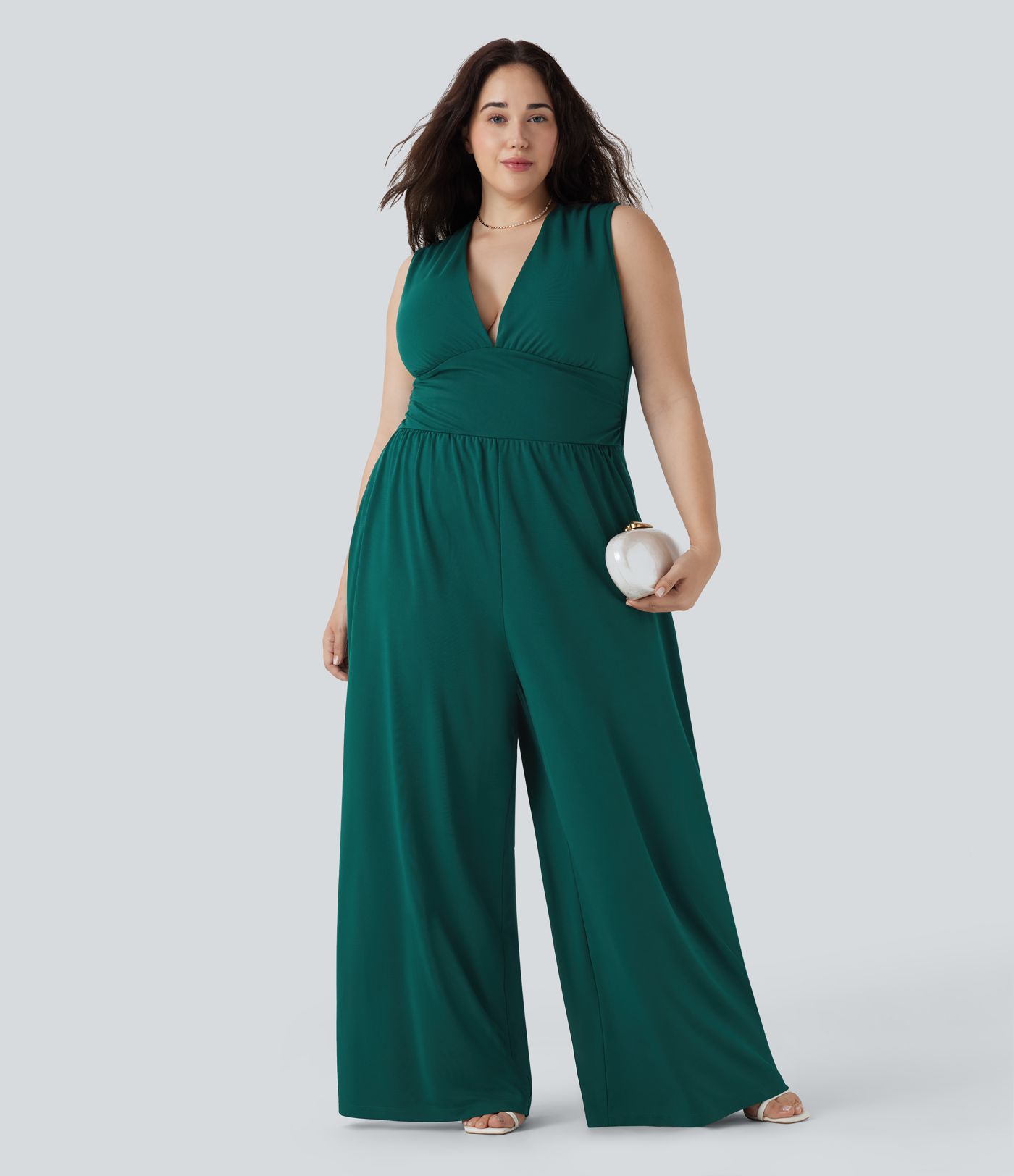 Plus Size V Neck Sleeveless Party Jumpsuit with Side Pockets-Easy Peezy Edition