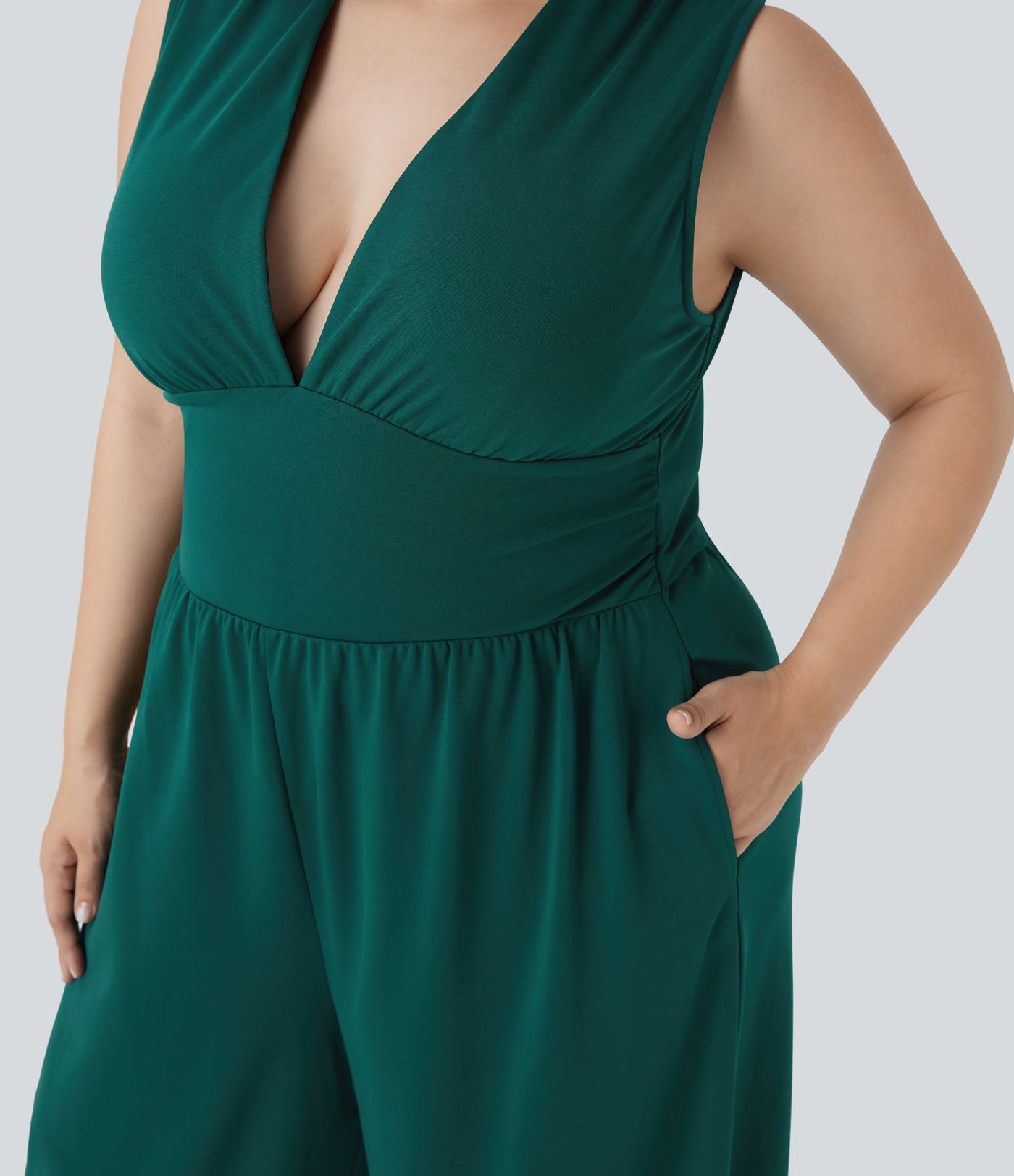 Plus Size V Neck Sleeveless Party Jumpsuit with Side Pockets-Easy Peezy Edition