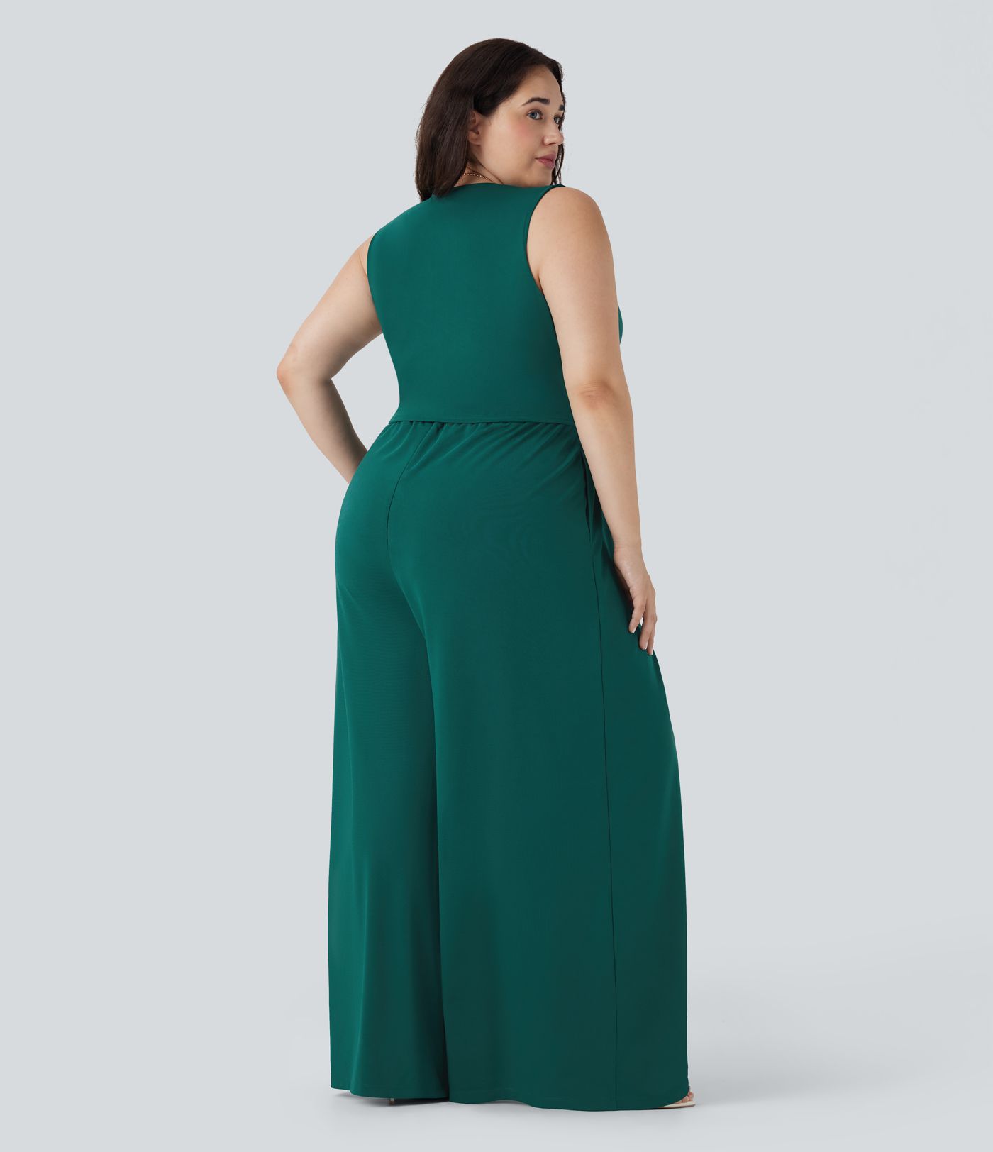 Plus Size V Neck Sleeveless Party Jumpsuit with Side Pockets-Easy Peezy Edition