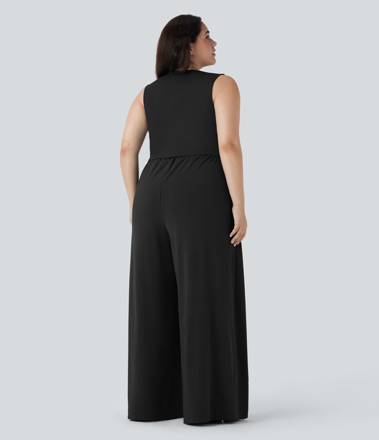Plus Size V Neck Sleeveless Party Jumpsuit with Side Pockets-Easy Peezy Edition