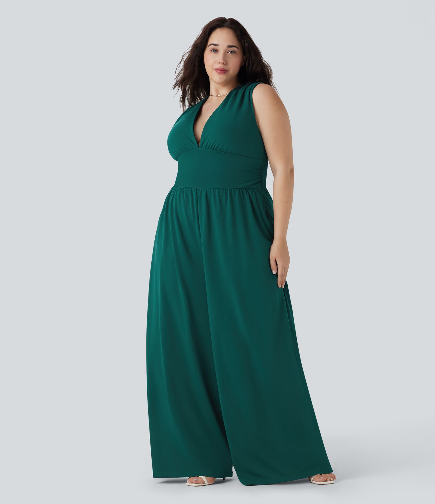 Plus Size V Neck Sleeveless Party Jumpsuit with Side Pockets-Easy Peezy Edition
