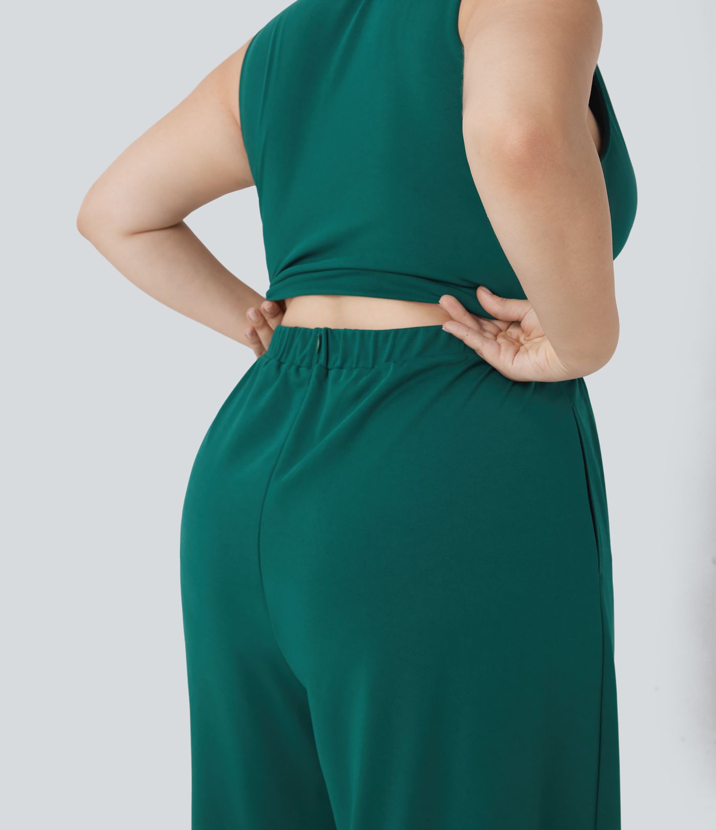 Plus Size V Neck Sleeveless Party Jumpsuit with Side Pockets-Easy Peezy Edition