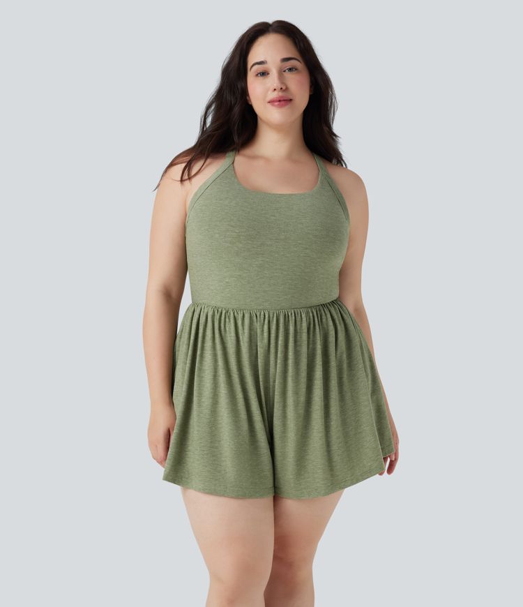 2-in-1 Plus Size Romper with Pockets-Easy Peezy Edition