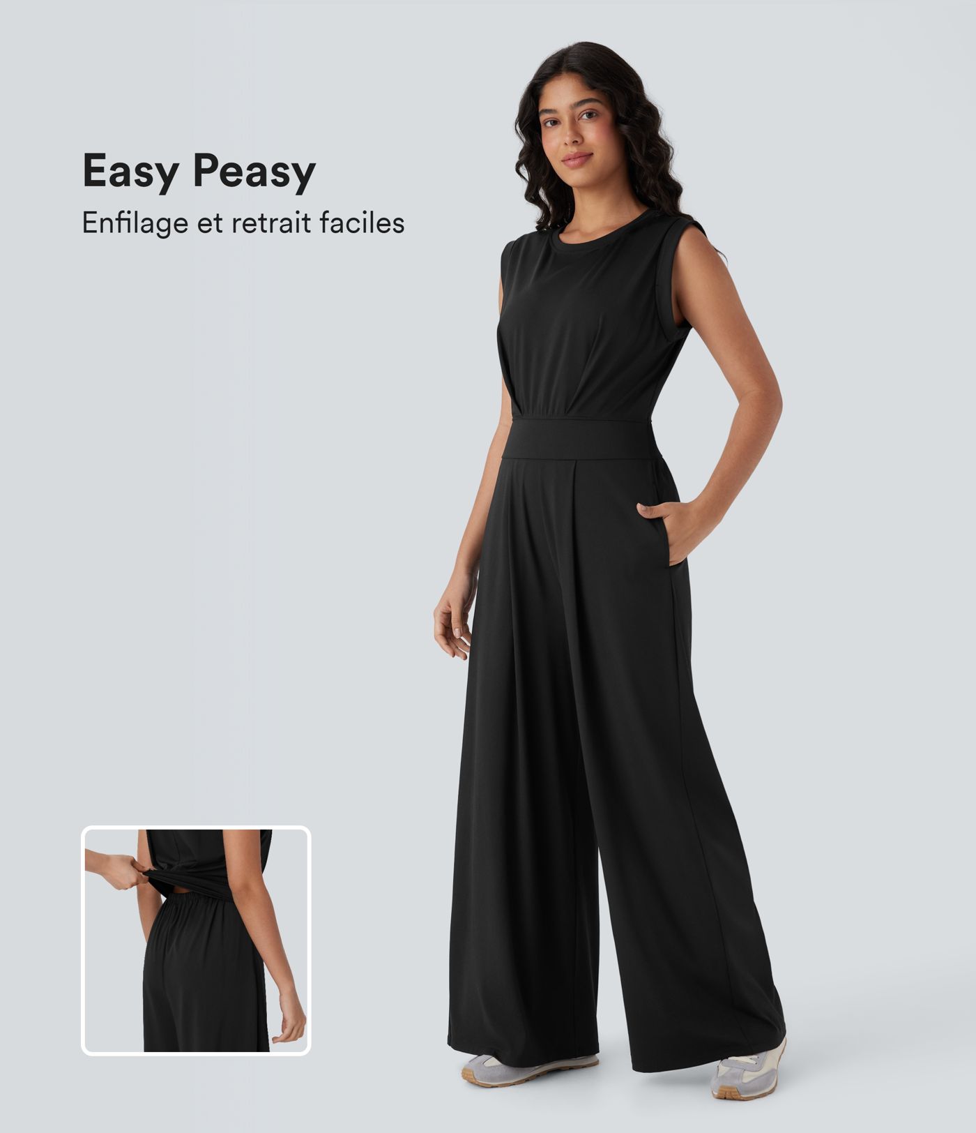 Softlyzero™ Quickdry col rond sans manches dos ajouré avec poche latérale combinaison de yoga - Édition Easy Peasy