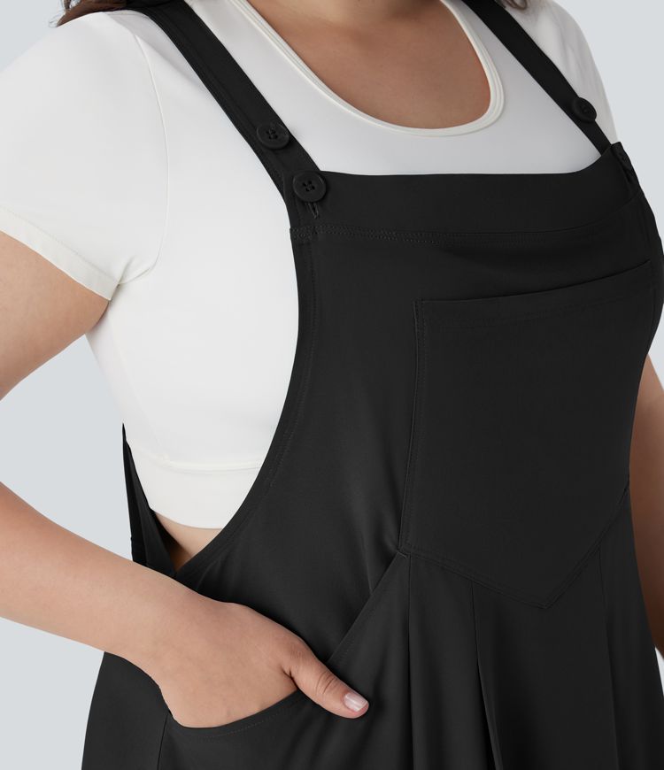 Robe chasuble décontractée grande taille mi-longue fluide à séchage rapide Breezeful™ avec bretelles ajustables boutons et poches