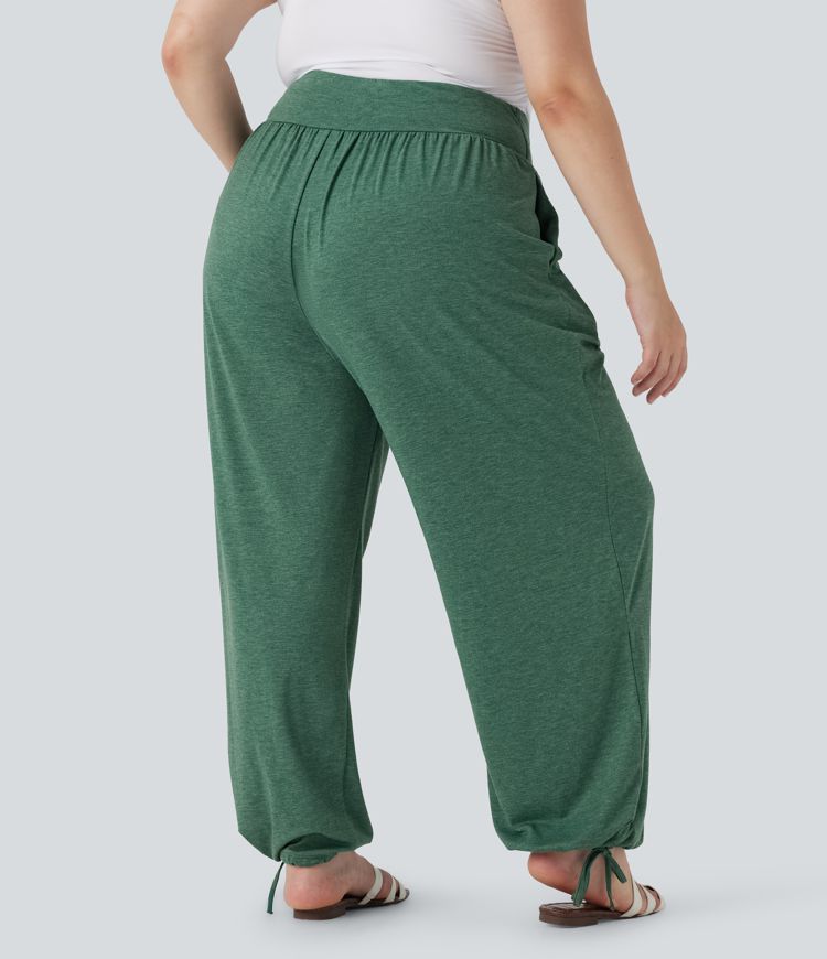 Plus Size Crossover High Waisted Drawstring Casual Joggers with Pockets