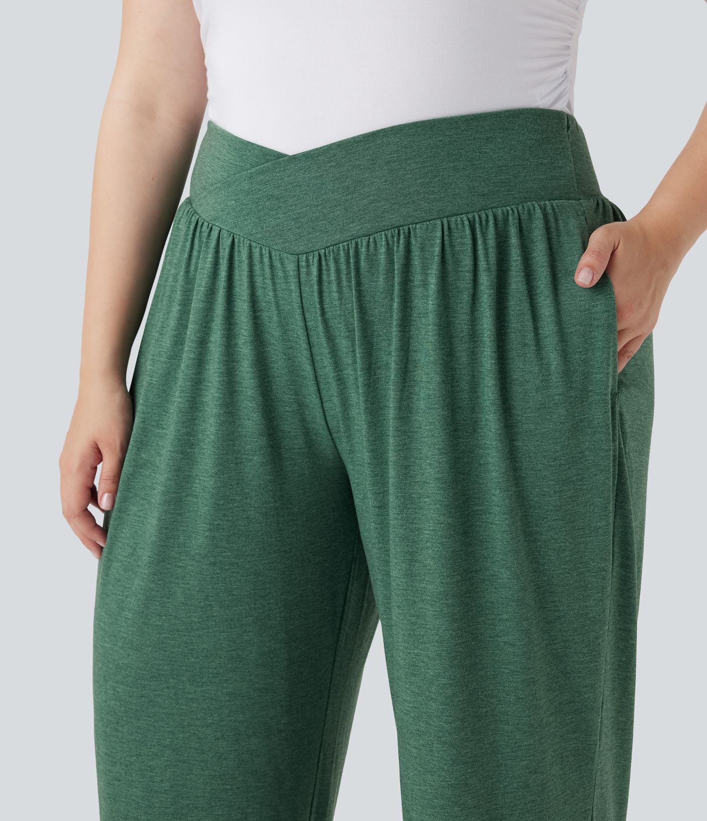 Joggers Décontractés à Taille Haute Croisée Grande Taille avec Poches et Cordon de Serrage