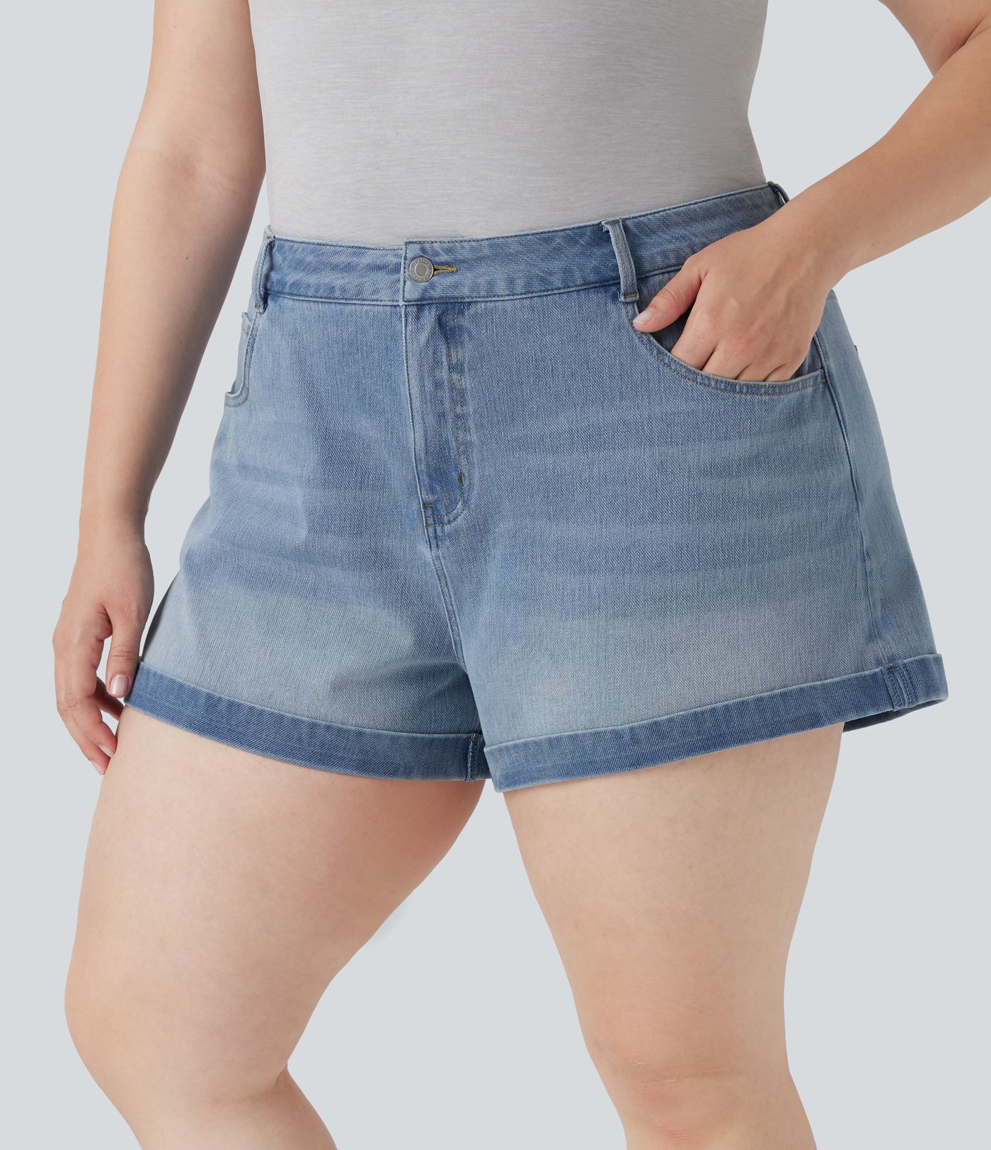 Shorts Halara Flex™ Denim mezclilla elástica cremallera botón múltiple bolsillo en talla grande de 7.5cm