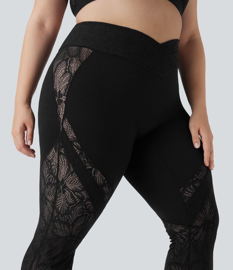 Leggings Softlyzero™ yoga acampanado tiro alto encaje contrastante bolsillo