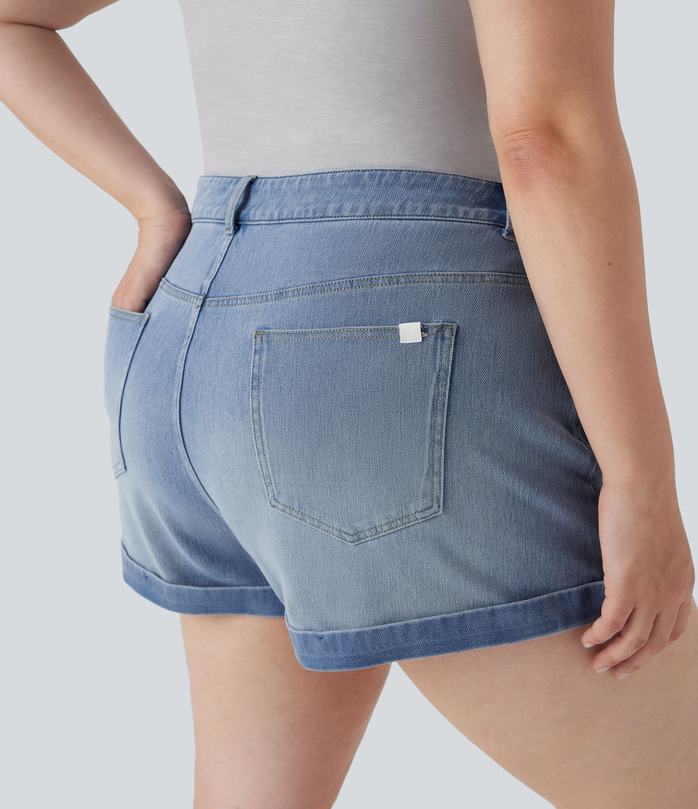 Shorts Halara Flex™ Denim mezclilla elástica cremallera botón múltiple bolsillo en talla grande de 7.5cm
