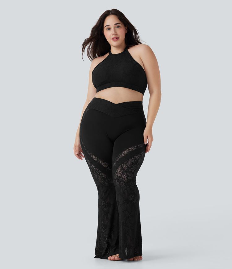 Leggings Softlyzero™ yoga acampanado tiro alto encaje contrastante bolsillo