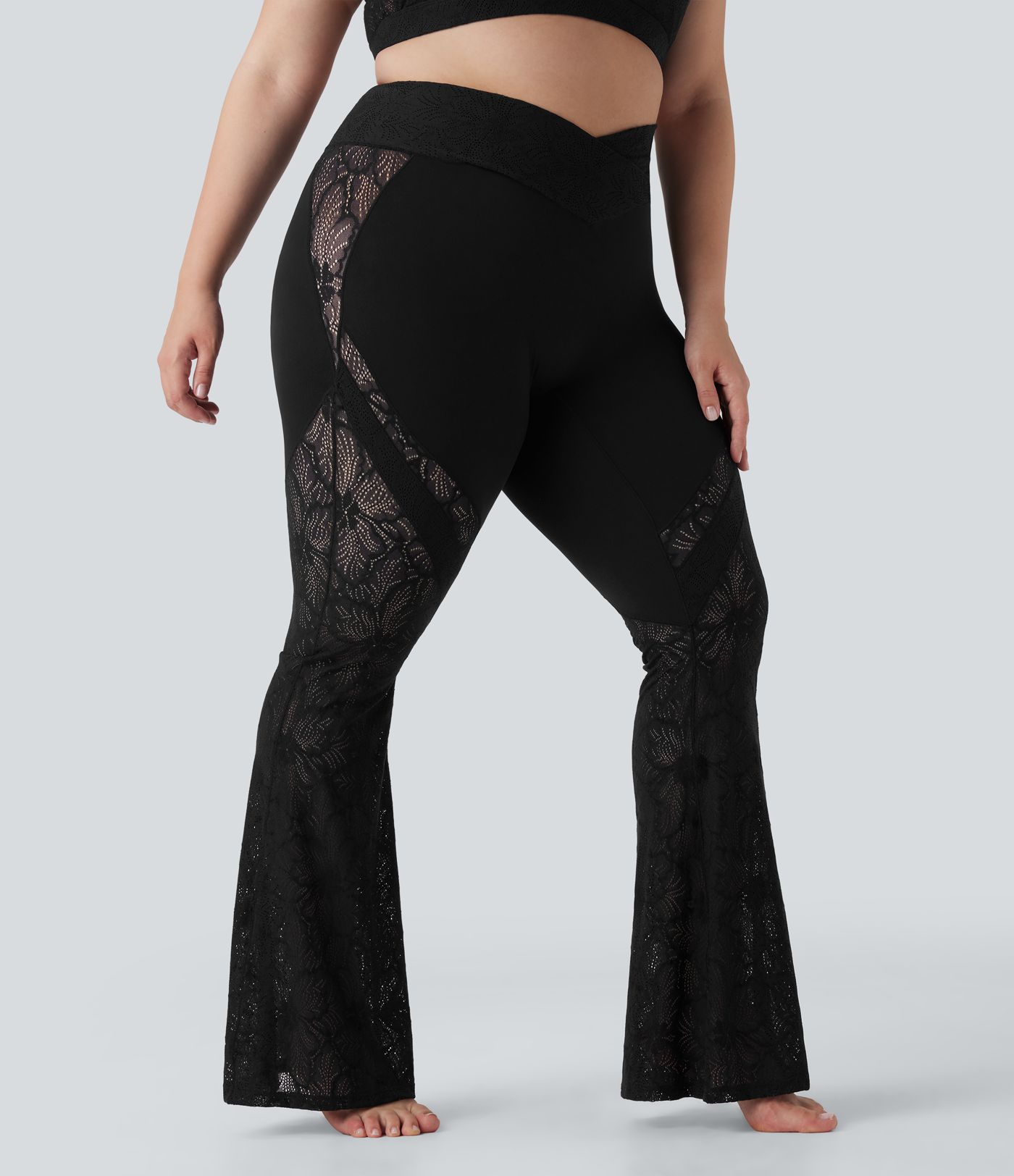 Leggings Softlyzero™ yoga acampanado tiro alto encaje contrastante bolsillo