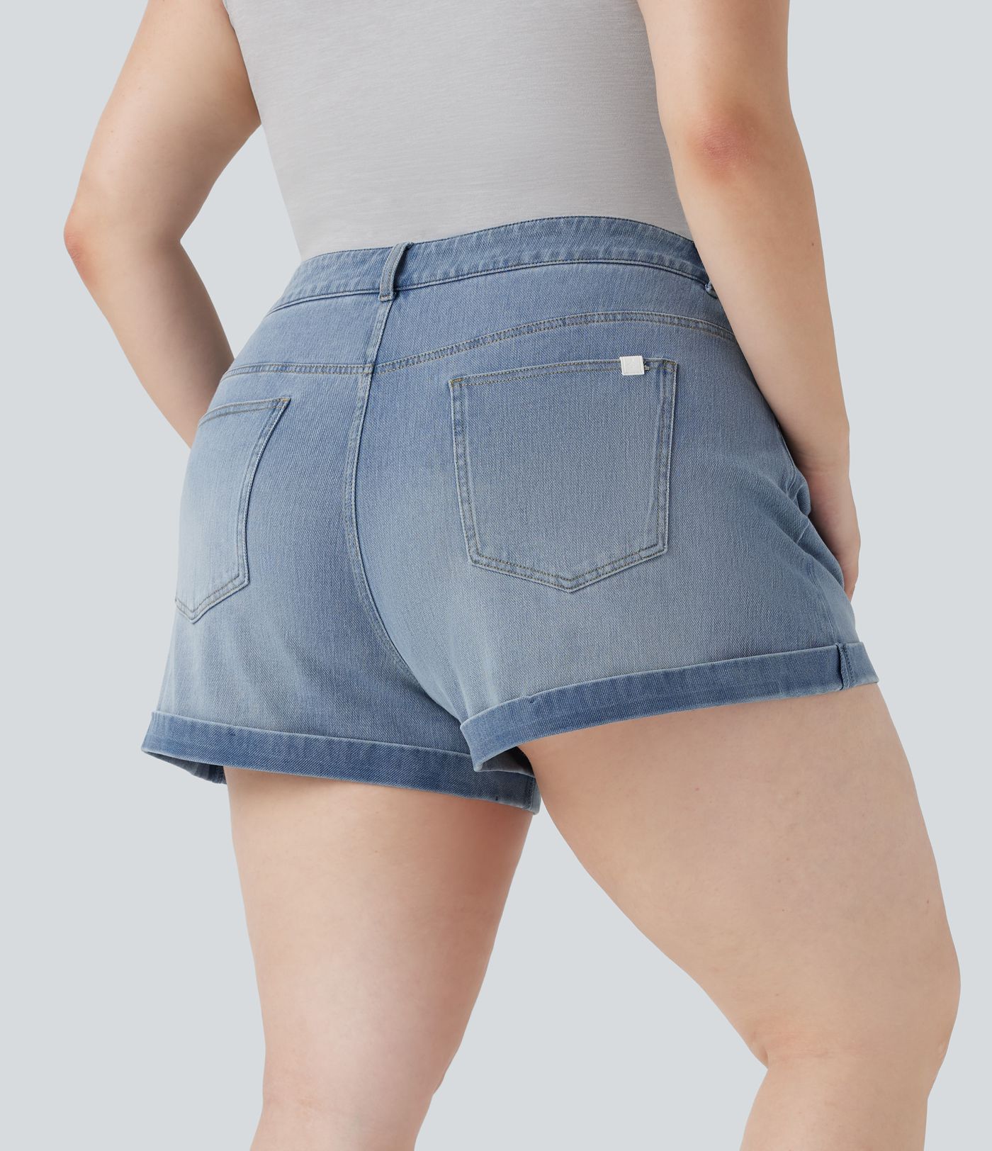 Shorts Halara Flex™ Denim mezclilla elástica cremallera botón múltiple bolsillo en talla grande de 7.5cm
