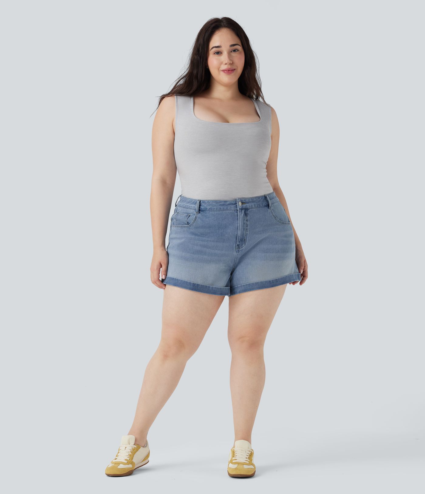 Shorts Halara Flex™ Denim mezclilla elástica cremallera botón múltiple bolsillo en talla grande de 7.5cm