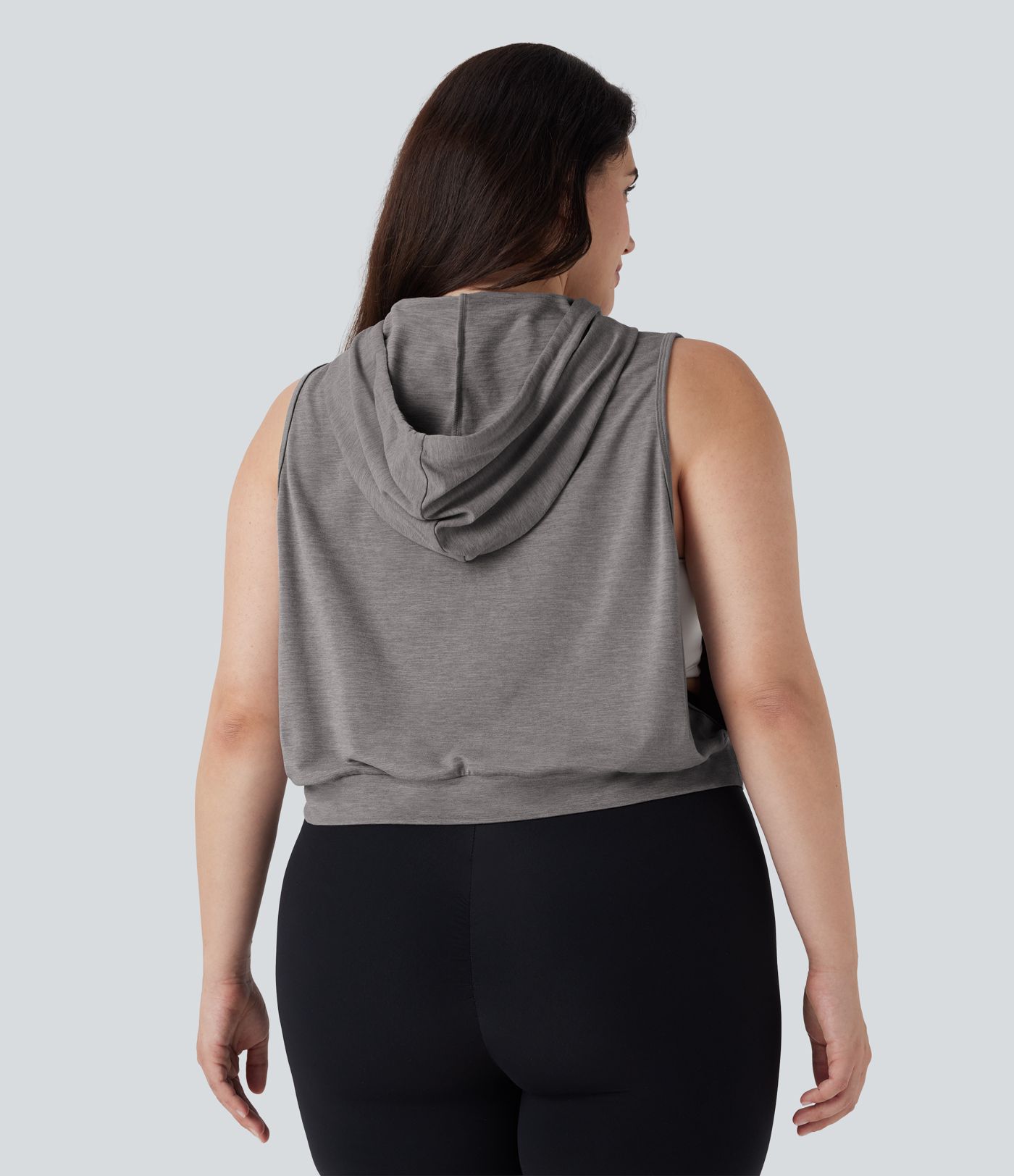 Hooded Drawstring Sleeveless Cropped Running Plus Size Tank Vest Top