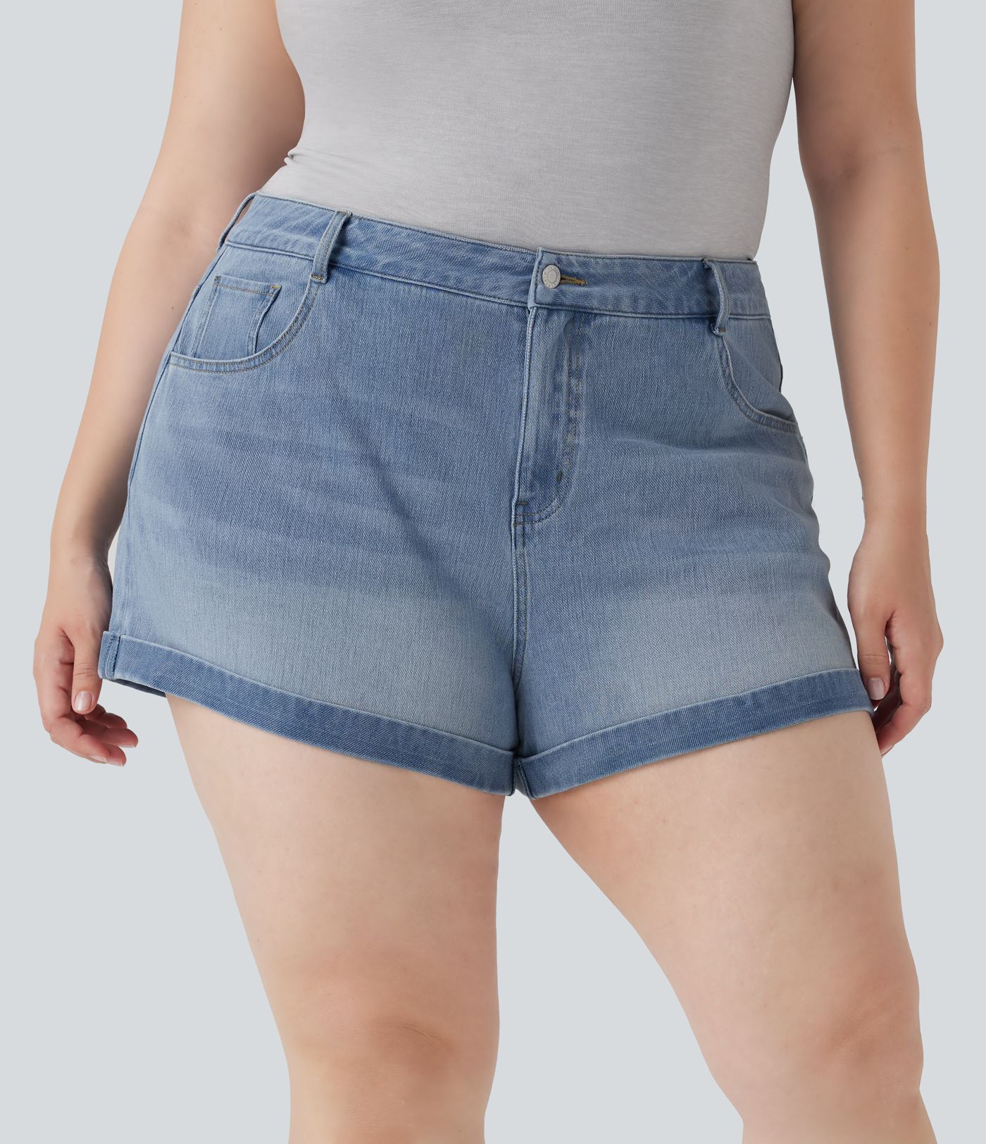 Shorts Halara Flex™ Denim mezclilla elástica cremallera botón múltiple bolsillo en talla grande de 7.5cm