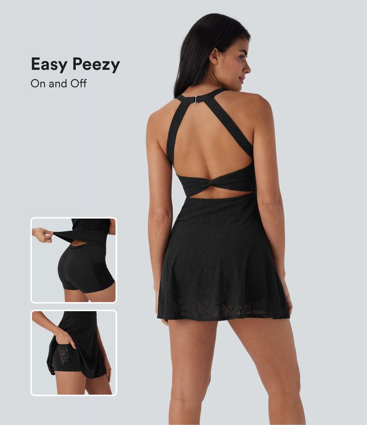 Lace 2-in-1 Mini Dance Active Dress with Pockets-Easy Peezy