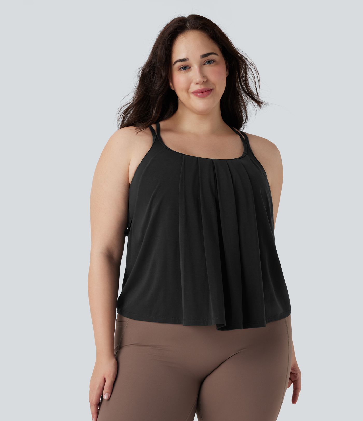 Top Cami de Yoga de Tallas Grandes con Espalda Cruzada Plisado de Secado Rápido