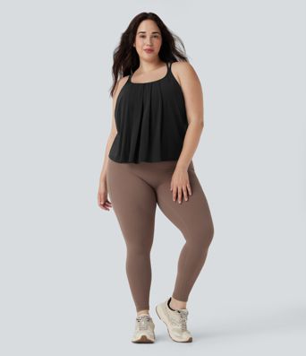 Top Cami de Yoga de Tallas Grandes con Espalda Cruzada Plisado de Secado Rápido
