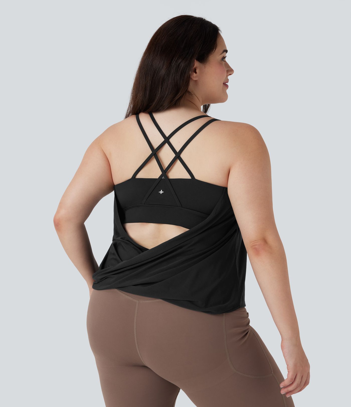 Top Cami de Yoga de Tallas Grandes con Espalda Cruzada Plisado de Secado Rápido