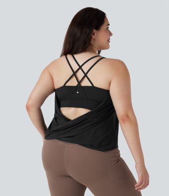 Top Cami de Yoga de Tallas Grandes con Espalda Cruzada Plisado de Secado Rápido