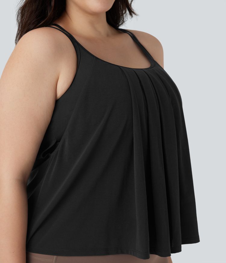 Top Cami de Yoga de Tallas Grandes con Espalda Cruzada Plisado de Secado Rápido